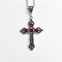 Large Baroque Christian Cross Necklace Silver Color with Crystals,Gothic Crucifix and Easter Jewelry,Unisex Bejeweled Crucifix