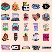 Cartoon Mixed Enamel Lapel Pins, Funny Slogan & Creative Pattern Brooch Badges for Backpack Clothing DIY Decor Accessories