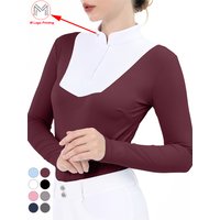 M LOGO Horse Riding Base Layer T-Shirts Women Equestrian Long Sleeve Top Ladies Breathable Competition Show Zipper Sports Blouse