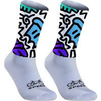 AliExpress NONE Graffiti Style Colorful Long Tube Cycling Socks, Three Different Colors of Graffiti, Two Sock Bottom Colors Available
