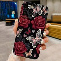 Rose Butterfly Soft Silicone Phone Case for iPhone 16 12 13 11 14 15 Pro Max X Xs XR 7 8 Plus SE2020 2022 Shockproof Cover Funda