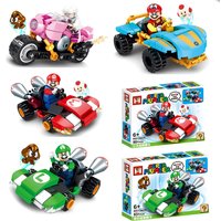 4 Styles Super Mario Bros Figure Block Karting Luigi Bowser Princess Peach Yoshi Toad Toys Pull Back Car Game Doll Birthday Gift