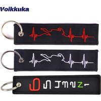 Heartbeat Pattern Motorcycle Keychain Both Sides Embroidery Car Key Accessories Backpack Pendant Chain