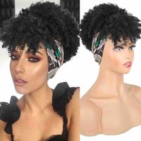 Cosplay Wig Synthetic Hair Afro Kinky Curly Wig With Bangs Headband Wig Short Wigs for Black Women Headgear