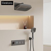 Luxury brass LED digital display wall-mounted shower system, embedded thermostatic cold and hot water 2-function bathroom mixer