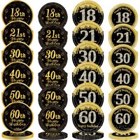 8/40pcs 7inch and 9inch Black and Gold Happy Birthday Disposable Paper Plates Birthday Party Decor Supplies Dessert/Salad Plates