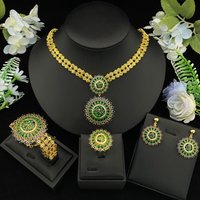 Falair Sparkling Party Jewelry Set Gold Plated Copper Zircon Bracelet Ring Necklace Earrings for Evening Out