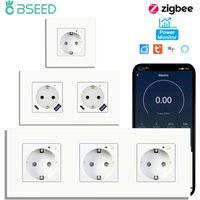 BSEED Single ZigBee Wall Sockets Energy Monitor Double Smart Meter Sockets Google Smart Life App Alexa Triple Sockets EU Plastic