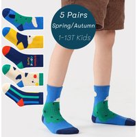 5 Pairs Children's Socks Autumn Calf Cotton Socks Kids Boys Cartoon Bear Socks Spring Autumn Sock
