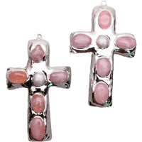 2 Pcs Pink Rose Quartz White Gold Plated Pendant For Necklace Lady Jewelry