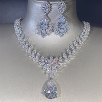 CC Wedding Necklace And Earring Set Fine Jewelry For Women High Quality White Gemstone Engagement Party Accessories