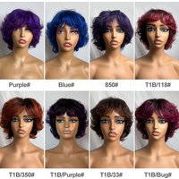 Colored Curly Pixie Cut Wigs Purple Short Human Hair Wigs Full Machine Human Hair Wig Colored Machine Wigs Glueless Wig HairUGo