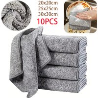 10 pcs Gray Bamboo Charcoal Thickened Super Absorbent Dishcloth Anti-grease Home Kitchen Wiping Rags Microfiber Cleaning Cloths