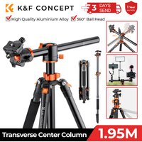 K&F CONCEPT Travel Aluminium Camera Tripod with Transverse Center Column 72"/185cm 10kg/22lbs Loads with Ball Head T255A3+BH-28L