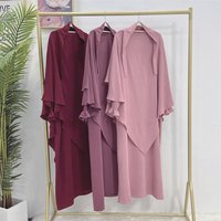 Hijabi Abaya Khimar Set Smocked Cuff Loose Abaya Dress + 2 Layer Hijab Scarf, Islamic Prayer Clothes Jilbab Ramadan Muslim Women image 4