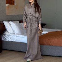 Skirt Suit Women Shirt Long Skirts 2 Piece Sets Single Breasted Shirts Top A Line Lace Up Outfits Spring Office Lady Ensemble