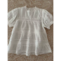 2-Color Women 100% Cotton Shirt Embroidery Hollow Out Ruffled Collar Puff Sleeve Casual Female Blouse Top