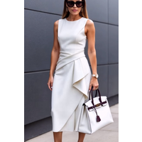 Women Classy Solid Color with Scoop Neck Split Dresses Formal Party Elegant Bodycon Dress