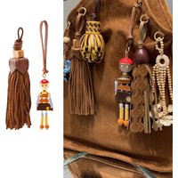 Robot French Tassel Flowers Bead Leather Bag Charm For Women's Bag Fashion Decoration Couple High-end Keychain Bag Accessories