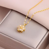 New In 18K Gold Plated Fashion Lucky Rotatable Sakura Pendant Necklaces For Women Female Stainless Steel Clavicle Chain Jewelry