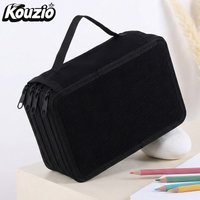 Corduroy Pencil Case, Large Capacity 4 Layer Pen Pouch, Portable Handle Stationery Organizer Bag - KOUZIO