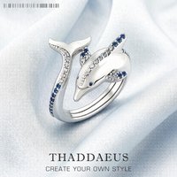 Ring Dolphin With Blue Stones Brand New Trendy Fine Jewelry Pure 925 Strerling Silver Cheerful Gift For Women