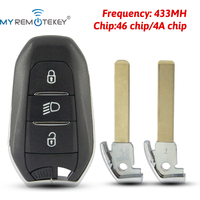Aftermarket Smart key 3 button 433MHZ AES 46 chip or HITAG 4A chip PCF7945M for Citroen C3 C4 Peugeot 308 508 3008 5008 2016+