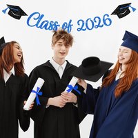 2026 Graduation Party Decorations Set -Black Grad Cap Gold Blue Pink Green Red Glitter Paper Banner for Class of 2026 Graduation
