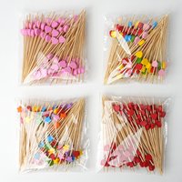 100pcs Disposable Bamboo Sticks with Pearl Cocktail Sticks Buffet Fruit Forks for Wedding Birthday Party Decor Kitchen Tools