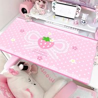 PU Leather Mouse Pad Sweet Pink Polka Dots Strawberry Y2K Bow Mouse Pad Office Desk Mat Waterproof Non-Slip PU Desk Blotter Pad