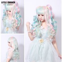 Long Wavy Anime Cosplay Lolita Wig Blue Blonde Pink Ombre Two Ponytails Girls Kawaii Anime Accessories Wigs for Women