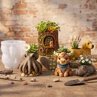 3D Bear Hamster Rhino Puppy Octopus Hippo Animal Succulent Pot Silicone Mold DIY Pen Holder Candle Holder Craft Mould Home Decor
