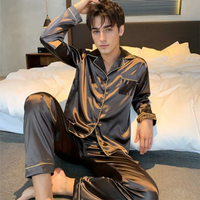 Men Pajama Sets Microfiber Sleepwear For Sleeping Man Shirt Silk Long Sleeve Pyjamas Male Home Night Wear Big size Loungewear