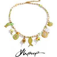 Yhpup Exclusive Stainless Steel Resin Starfish Fish Chain Drop Charm Necklace New Arrivals Handmade Collar Jewelry