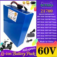 60V 10Ah 15Ah 20Ah 30Ah 40Ah 50Ah 21700 Lithium Battery with 50A BMS 0-2000W for Power Tools Motorcycle Scooter Battery +Charger