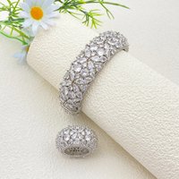 JRH Women's Gold-Plated Copper Zirconia Bracelet Ring Set Elegant Luxury Party Evening Dinner Jewelry