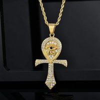 YILUOCD CZ Eye of Horus Pendant Necklace for Men Ancient Egypt Ankh Cross Necklace Amulet Protection Religious Jewelry