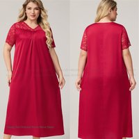 Large Size 3XL 4XL 5XL Long Nightgown Spring Summer New Female Sleepwear Loungewear Sexy Frill Lace Nightdress Ice Silk Homewear