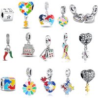 New 925 Sterling Silver Charm Saw Puzzle Rubik's Cube Palm DIY Fine Bead Fit Original Pendant Charms Bracelet For Women