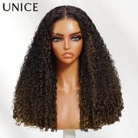 UNice Burmese Curly Human Hair Wig With Finger Coil Ends 7x5 Bye Bye Slip™ Black to Chestnut Brown Ombre Glueless Wig