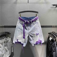 Multi-color Holed Denim Shorts Women Summer New High Waist Loose Straight Streetwear Shorts Fashion Niche Versatile Short Jeans