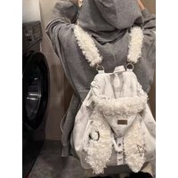 Cute Plush Rabbit Ear Backpack Versatile Student Bag Medium Waterproof Shoulder Bag for Women with Internal Compartments