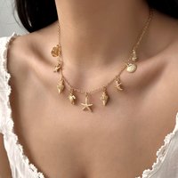Ocean Style Starfish Conch Shell Sea Turtle Charms Pendant Necklace for Women Gold Color Chain Necklace Summer Beach Jewelry