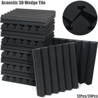 12/24Pcs 30x30x5cm Acoustic Foam Panels Updated 3D Wedge Studio Foam Tile Wall Pad Sound Insulation Absorbing Pad with Tapes