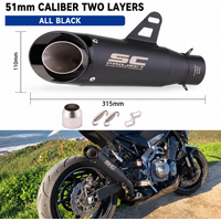 Silencieux d'échappement universel pour moto 51 mm, double/triple couche avec réducteur de bruit DB Killer, tuyau d'échappement pour Piaggio Medley S125 PCX125 NMAX155 MT07 MT09 Ninja400 Z900