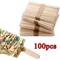 100pcs Natural Wooden Ice Cream Popsicle Sticks Wood Stick Ice Cream Spoon Hand Art Ice Cream Ice Cube Lollipop Cake Tools
