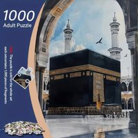 1000pcs Kaaba Mecca Puzzle - Large Jigsaw with Black & Golden Islamic Architecture, Hajj & Umrah Pilgrimage Replica - Challeng