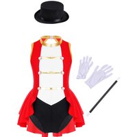 Girls Ringmaster Magician Costume Long Sleeve Leotard Circus Dress Halloween Lion Tamer Theme Carnival Party Fancy Dress Up