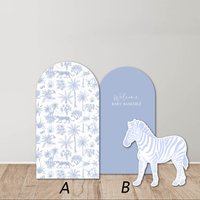 Mehofond Custom 2-Sided Blue Pattern Safari Kids Birthday Party Baby Shower Covers Chiara Arch Background Decor Backdrop Photo