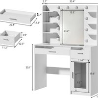 //Hot Selling Modern Multifunctional Light Dressing Table With LED Mirror Large Capacity Storage Bedroom Makeup Vanity Desk
